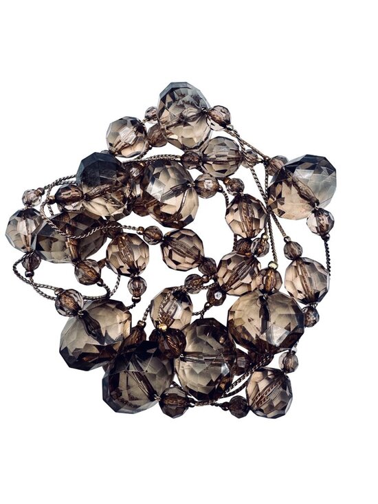 None Jewelry - Vintage Smoky Topaz Glass Bead Station Necklace 54" 14k GP Opera Art Deco Luxury